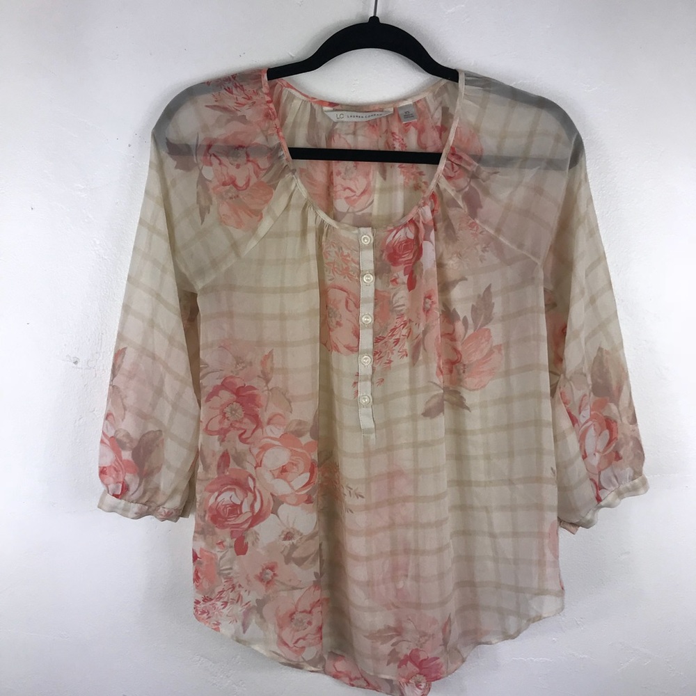 Lauren Conrad XS Blush Floral 3/4 Sleeve Blouse
